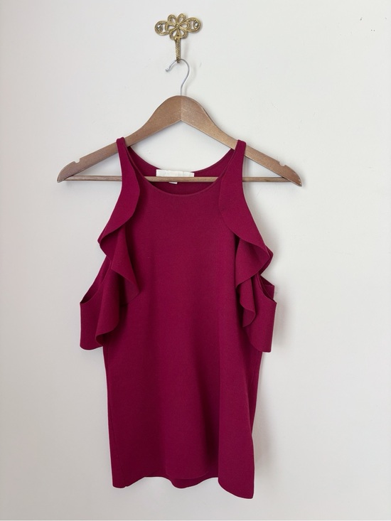 Jonathan Simkhai Tops - Jonathan Simkhai Burgundy Hanging Ruffle Open Shoulder Knit Top Medium